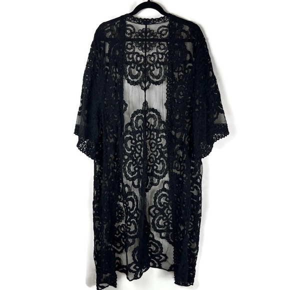 Blue Island - Black Lace Duster Cover-Up - Kimono Cardigan Jacket, Size Medium - Picture 2 of 7